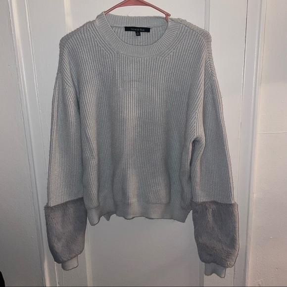 STRUT & BOLT Faux Fur Sleeve Crewneck Sweater - Picture 5 of 8